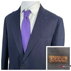 Kroon Cooke Sport Coat 44L Unstructured Navy Garment Dyed Cotton Peak Lapel
